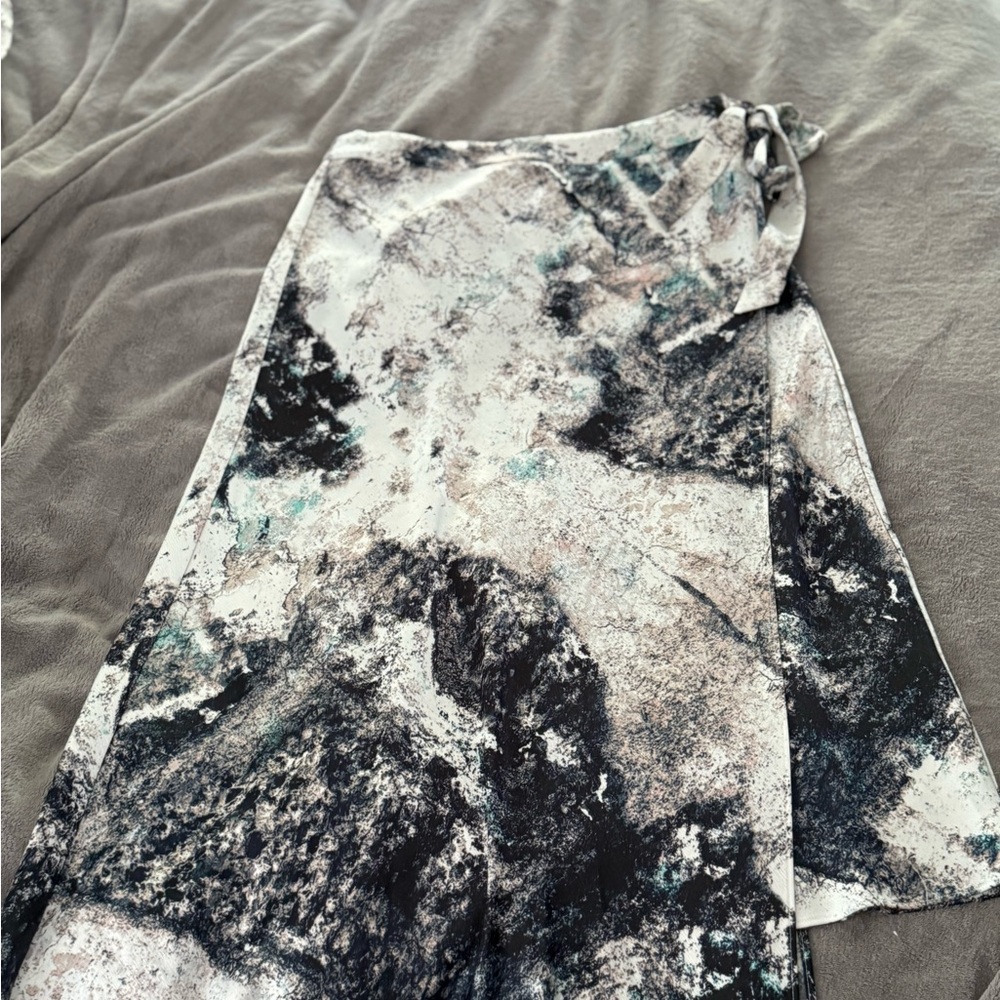 Asymmetrical Abstract Print Wrap Skirt